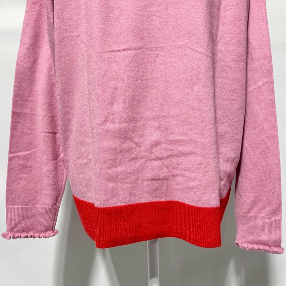 New Two Tone Button Front V-Neck Cardigan Sweater Pink Red Size Medium - Picture 12 of 15